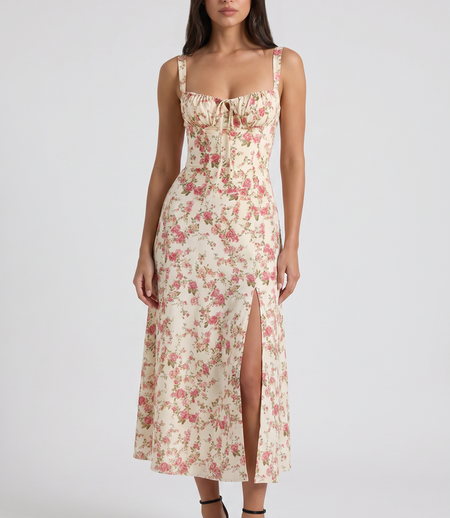 Women's White V-Neck Cocktail Midi Dress for Summer Occasions