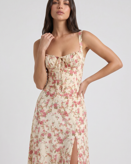 Women's White V-Neck Cocktail Midi Dress for Summer Occasions