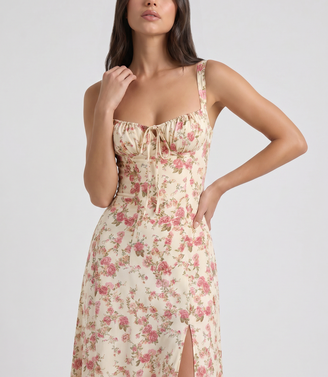 Women's White V-Neck Cocktail Midi Dress for Summer Occasions