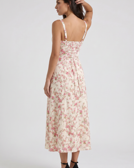 Women's White V-Neck Cocktail Midi Dress for Summer Occasions
