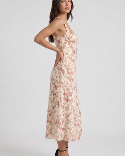Women's White V-Neck Cocktail Midi Dress for Summer Occasions