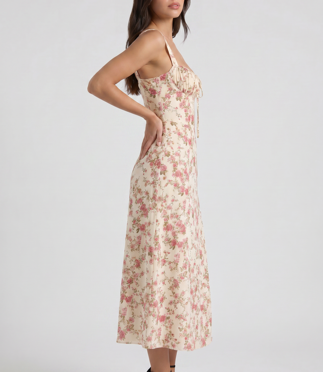 Women's White V-Neck Cocktail Midi Dress for Summer Occasions