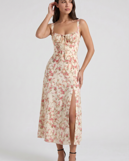 Women's White V-Neck Cocktail Midi Dress for Summer Occasions