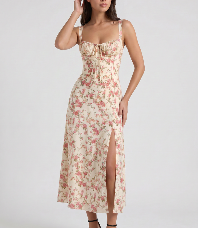 Women's White V-Neck Cocktail Midi Dress for Summer Occasions
