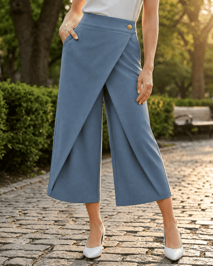 Women's Wide Leg Dress Pants with a Wrap Front and High Waist