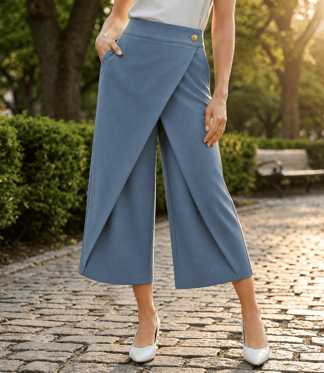Women's Wide Leg Dress Pants with a Wrap Front and High Waist