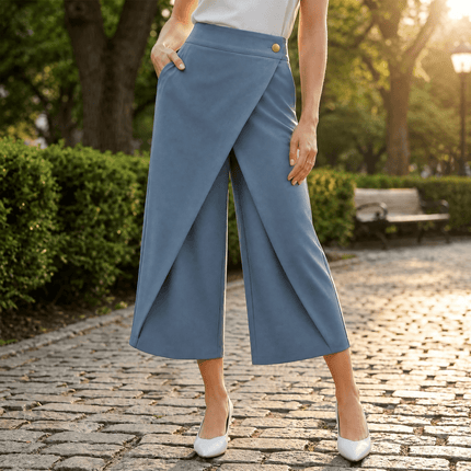 Women's Wide Leg Dress Pants with a Wrap Front and High Waist