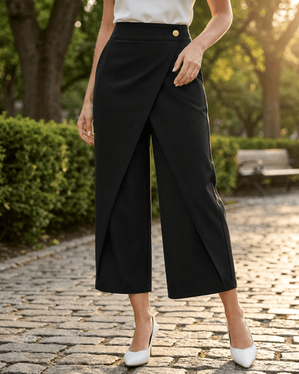 Women's Wide Leg Dress Pants with a Wrap Front and High Waist