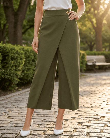 Women's Wide Leg Dress Pants with a Wrap Front and High Waist