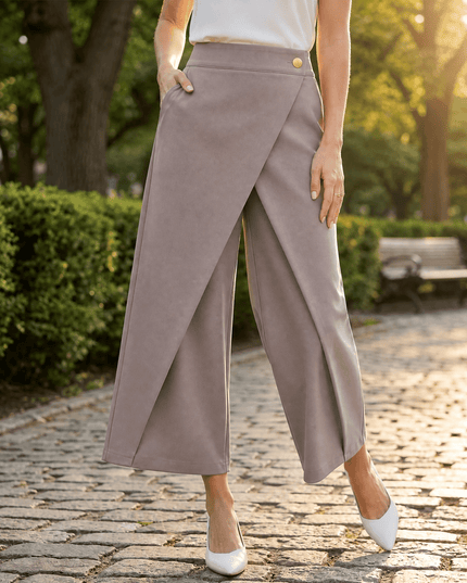 Women's Wide Leg Dress Pants with a Wrap Front and High Waist