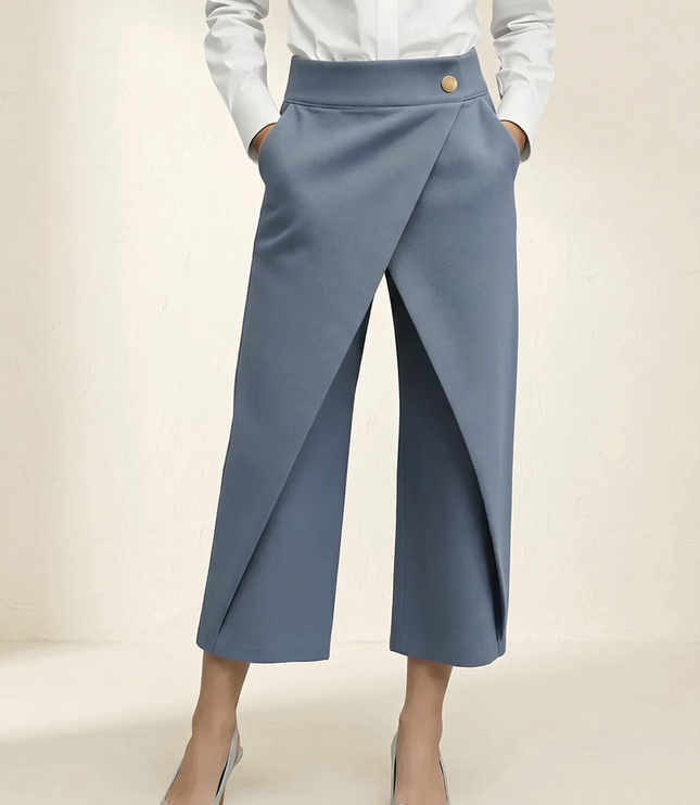 Women's Wide Leg Dress Pants with a Wrap Front and High Waist