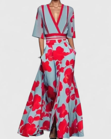 Women's Wide Leg Pants Two-Piece with a Crossover Wrap Top