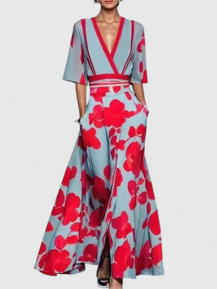 Women's Wide Leg Pants Two-Piece with a Crossover Wrap Top