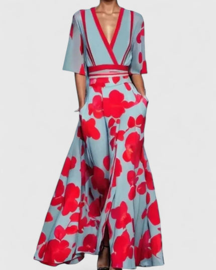 Women's Wide Leg Pants Two-Piece with a Crossover Wrap Top