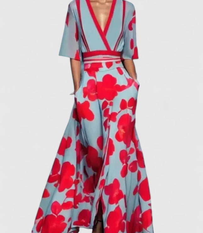 Women's Wide Leg Pants Two-Piece with a Crossover Wrap Top