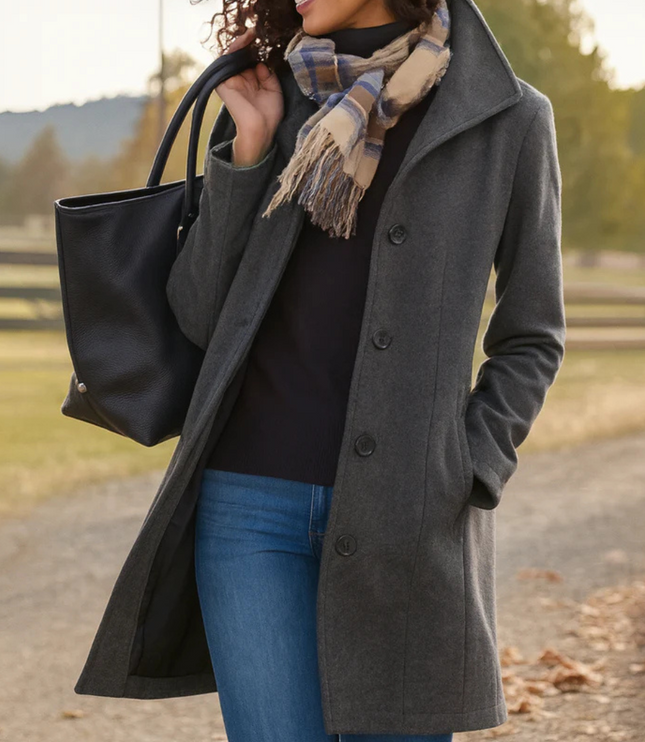Women's Winter Coat in a Longline Cut with Button Front