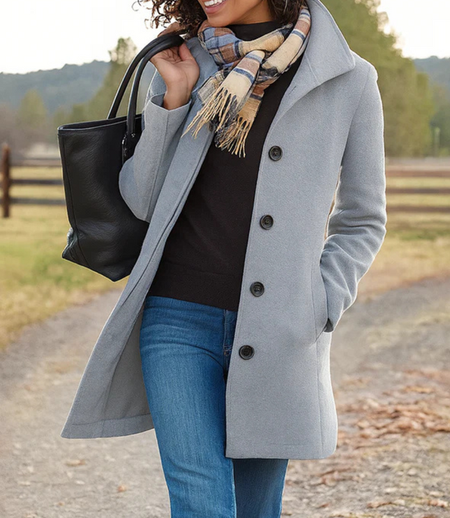 Women's Winter Coat in a Longline Cut with Button Front