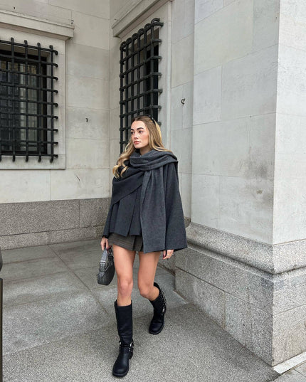 Women's Winter Coat in a Short Cape Cut with Scarf Collar