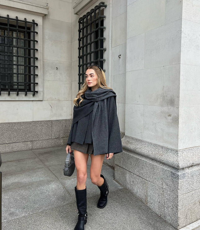 Women's Winter Coat in a Short Cape Cut with Scarf Collar