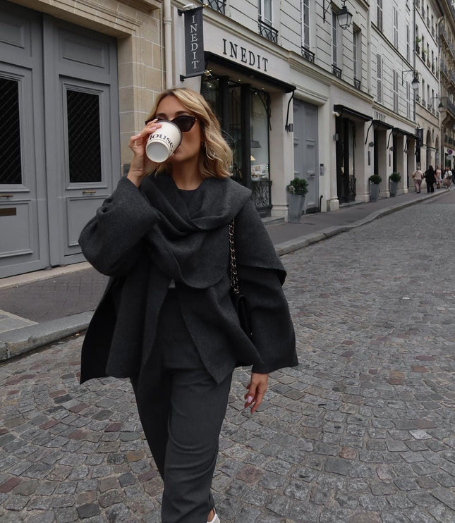 Women's Winter Coat in a Short Cape Cut with Scarf Collar