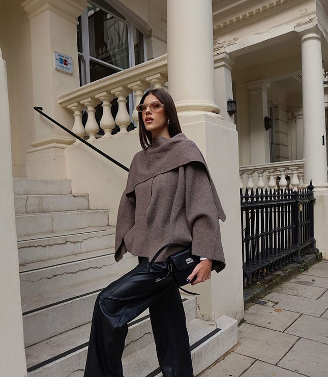 Women's Winter Coat in a Short Cape Cut with Scarf Collar