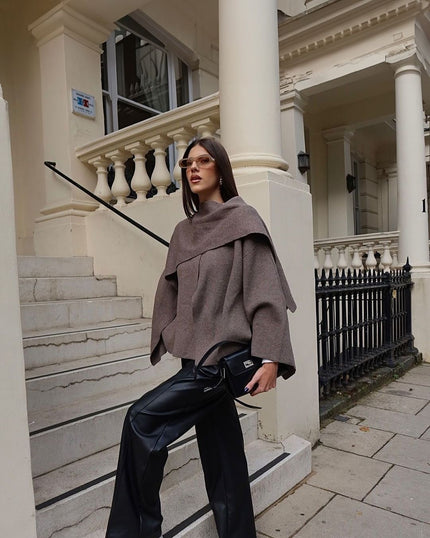 Women's Winter Coat in a Short Cape Cut with Scarf Collar