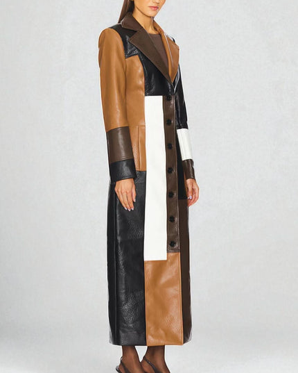 Women's Winter Coat in Soft Leather with Mosaic Panels