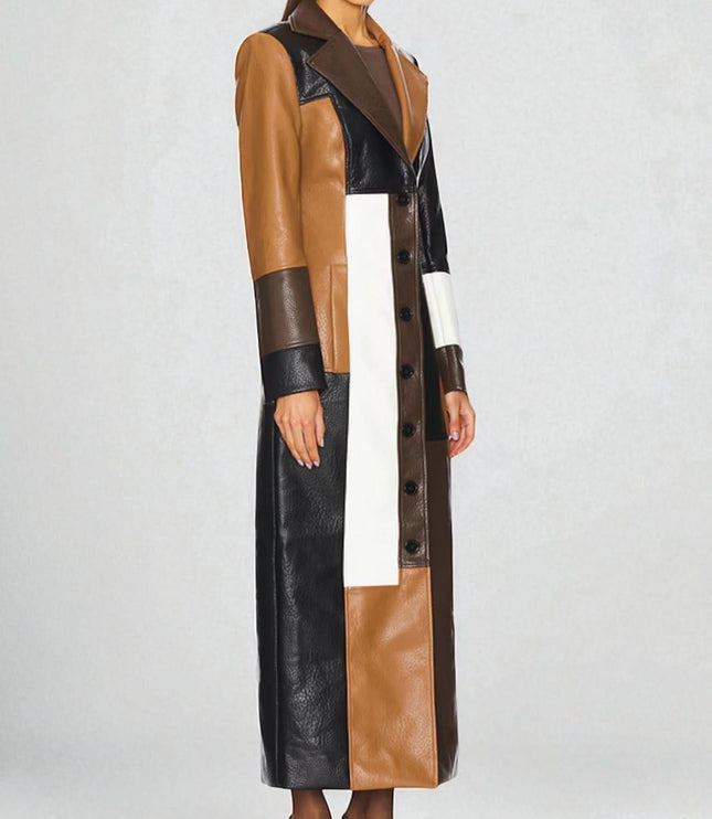 Women's Winter Coat in Soft Leather with Mosaic Panels