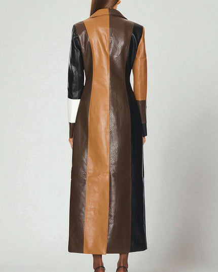 Women's Winter Coat in Soft Leather with Mosaic Panels