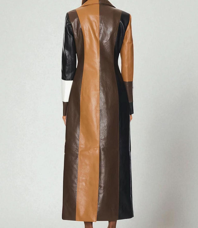 Women's Winter Coat in Soft Leather with Mosaic Panels