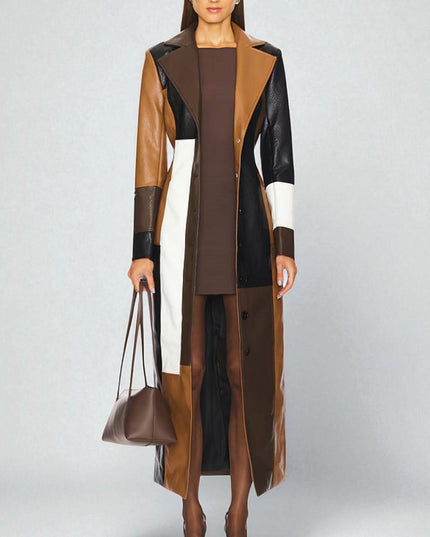Women's Winter Coat in Soft Leather with Mosaic Panels