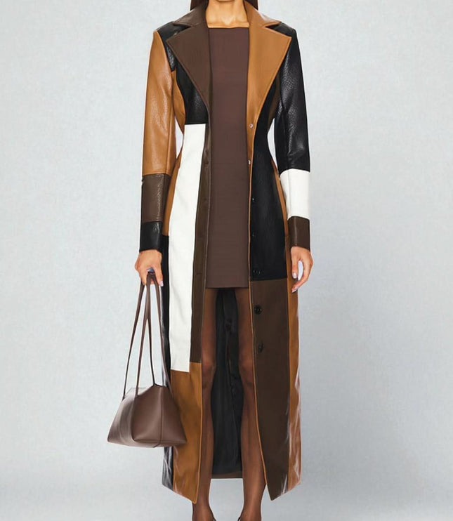 Women's Winter Coat in Soft Leather with Mosaic Panels