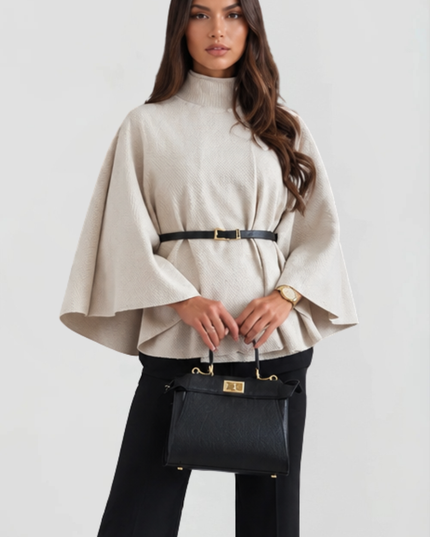 Women's Winter Coat with Cape Sleeves and Funnel Neck