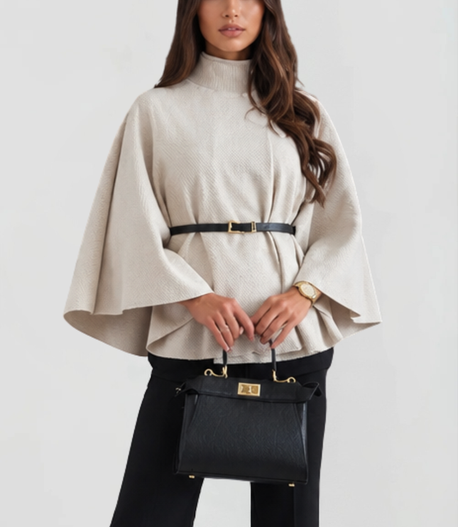 Women's Winter Coat with Cape Sleeves and Funnel Neck