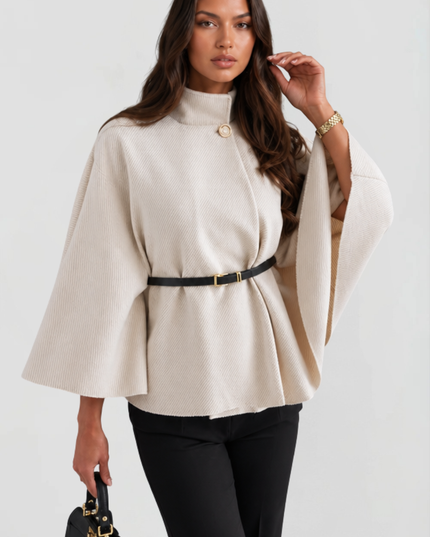 Women's Winter Coat with Cape Sleeves and Funnel Neck