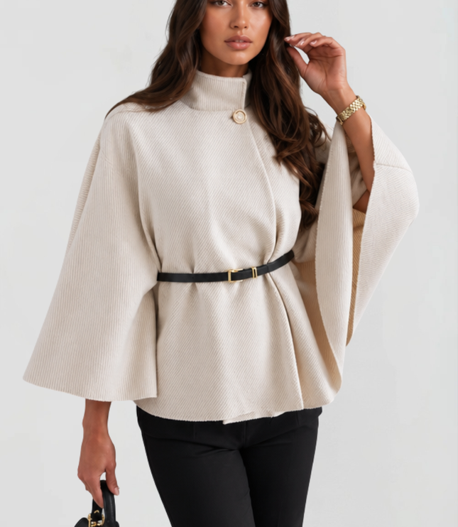 Women's Winter Coat with Cape Sleeves and Funnel Neck