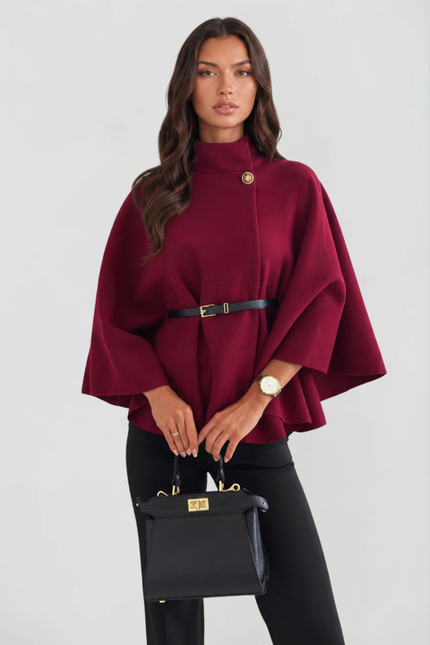 Women's Winter Coat with Cape Sleeves and Funnel Neck