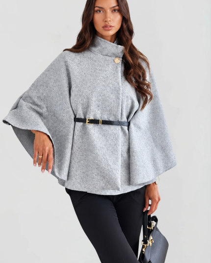Women's Winter Coat with Cape Sleeves and Funnel Neck