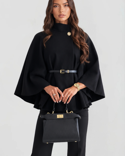 Women's Winter Coat with Cape Sleeves and Funnel Neck