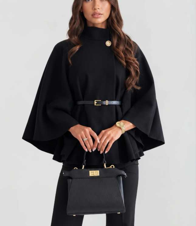 Women's Winter Coat with Cape Sleeves and Funnel Neck