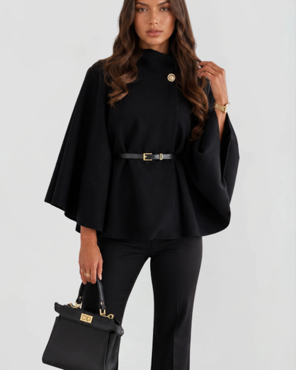 Women's Winter Coat with Cape Sleeves and Funnel Neck