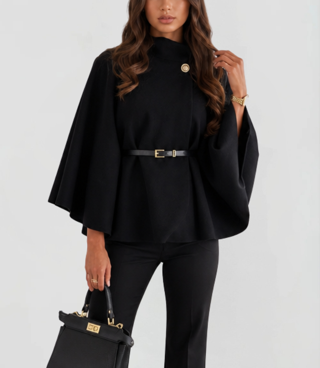Women's Winter Coat with Cape Sleeves and Funnel Neck