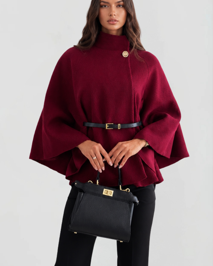 Women's Winter Coat with Cape Sleeves and Funnel Neck