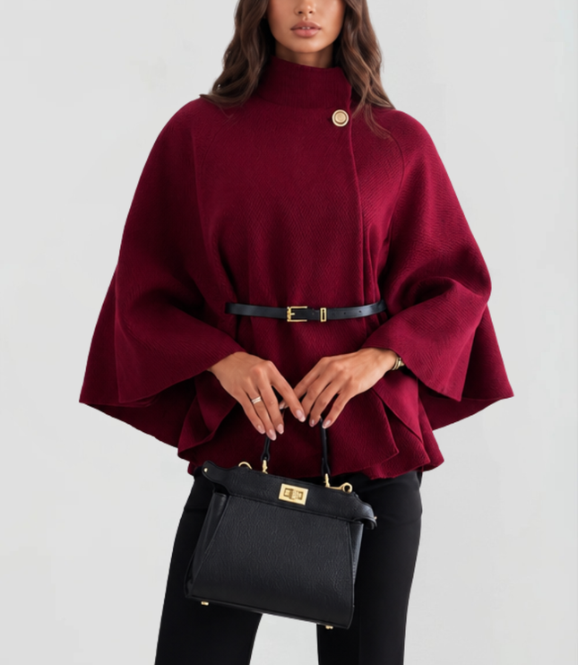 Women's Winter Coat with Cape Sleeves and Funnel Neck