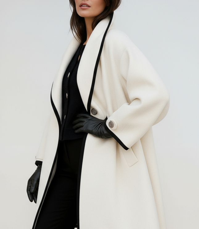 Women's Winter Coat with Contrast Trim, Longline and Oversized