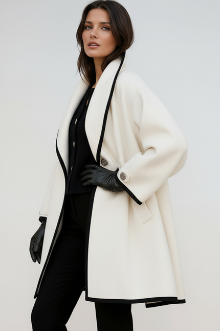Women's Winter Coat with Contrast Trim, Longline and Oversized