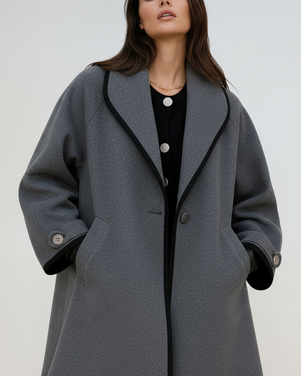 Women's Winter Coat with Contrast Trim, Longline and Oversized