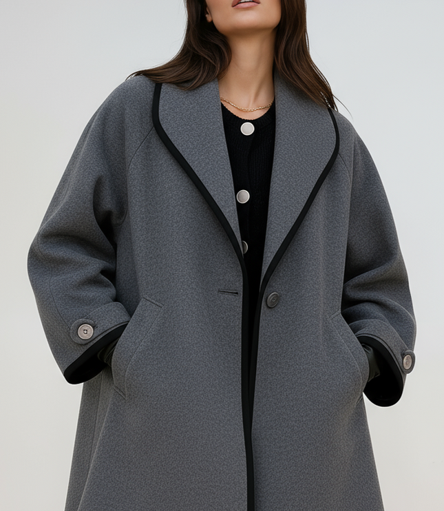 Women's Winter Coat with Contrast Trim, Longline and Oversized
