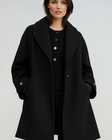 Women's Winter Coat with Contrast Trim, Longline and Oversized