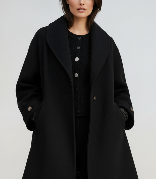 Women's Winter Coat with Contrast Trim, Longline and Oversized
